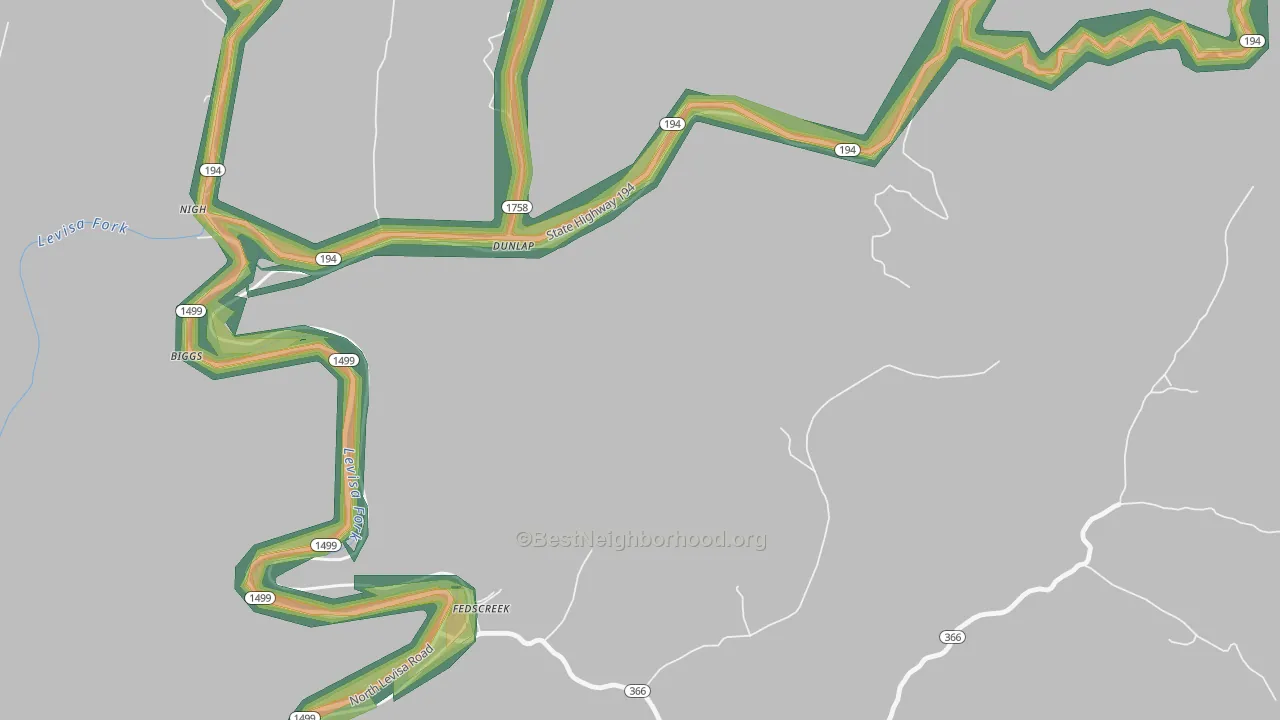 Dunlap, KY Map of Noise Levels in Dunlap