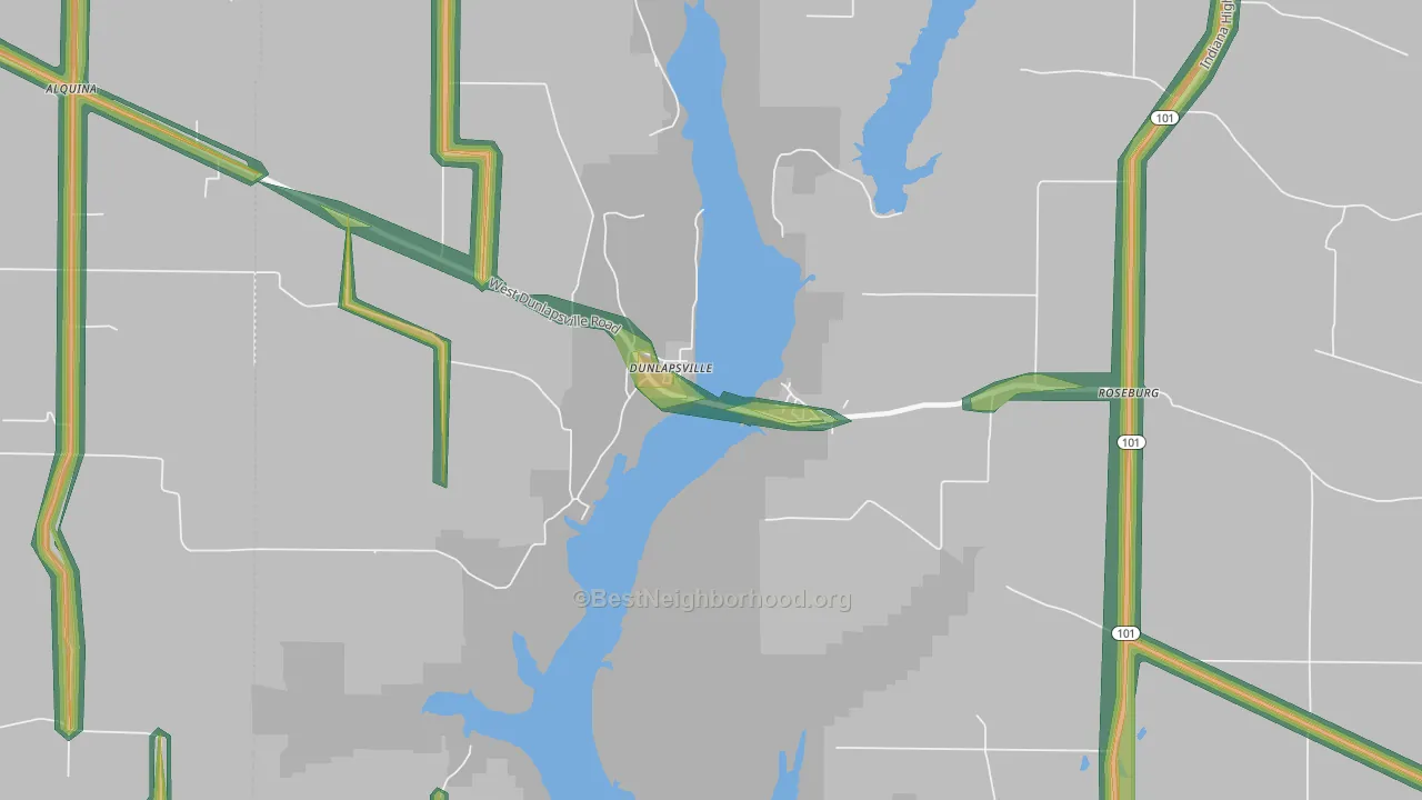 Dunlapsville, IN Map of Noise Levels in Dunlapsville