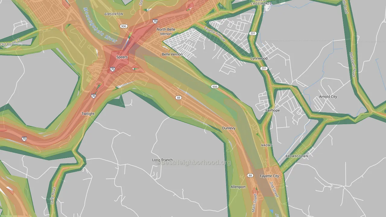 Dunlevy, PA Map of Noise Levels in Dunlevy