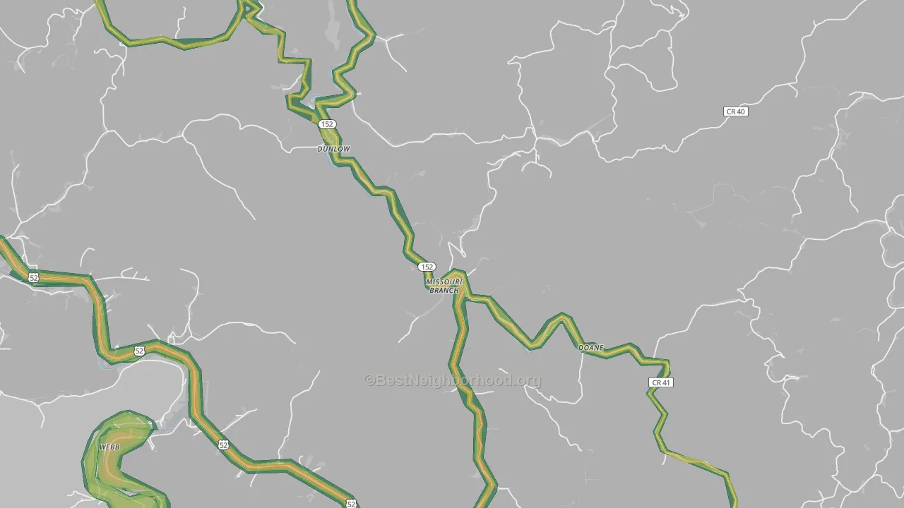 Dunlow, WV Map of Noise Levels in Dunlow