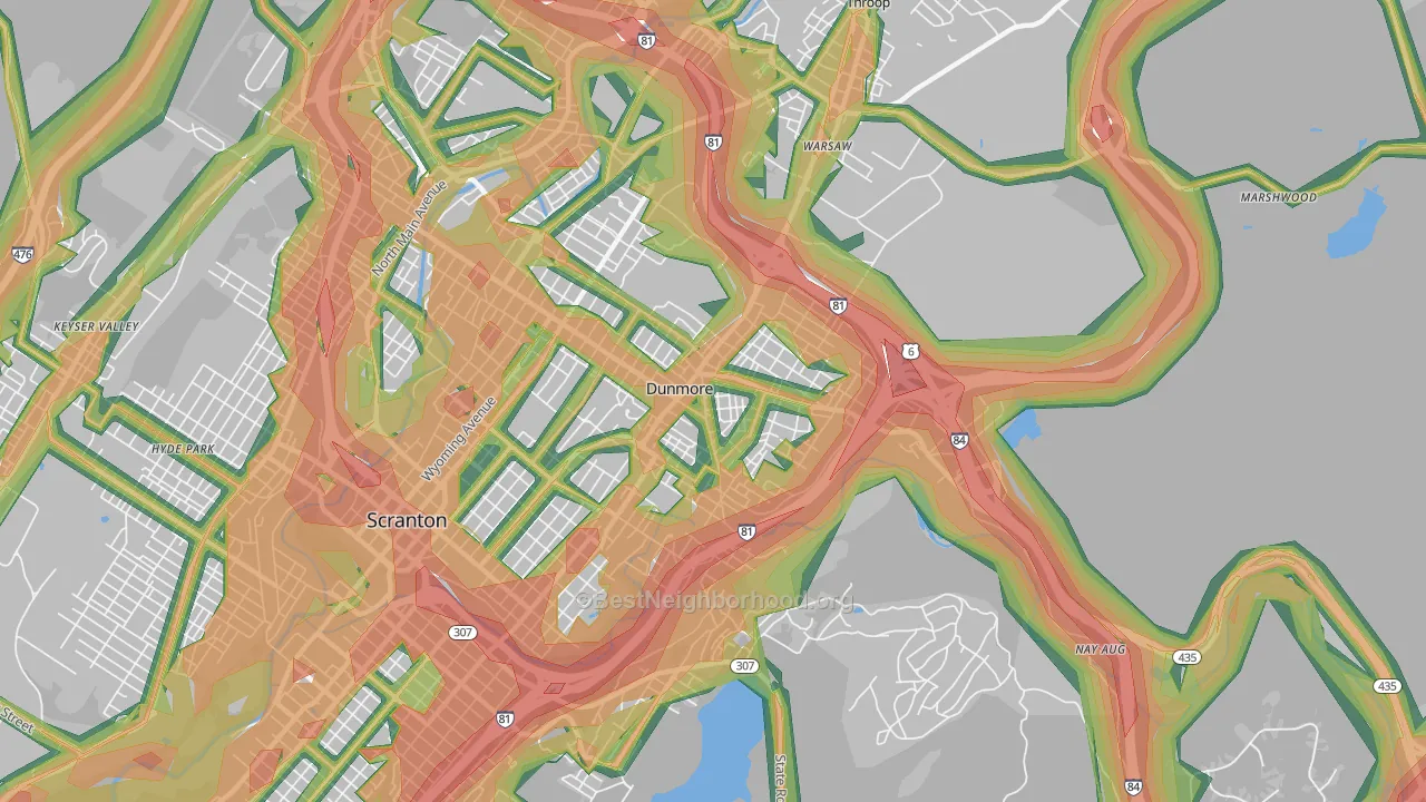 Dunmore, PA Map of Noise Levels in Dunmore