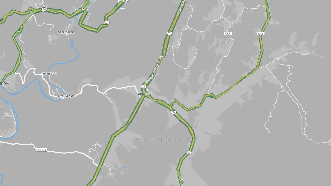 Dunmore, WV Map of Noise Levels in Dunmore