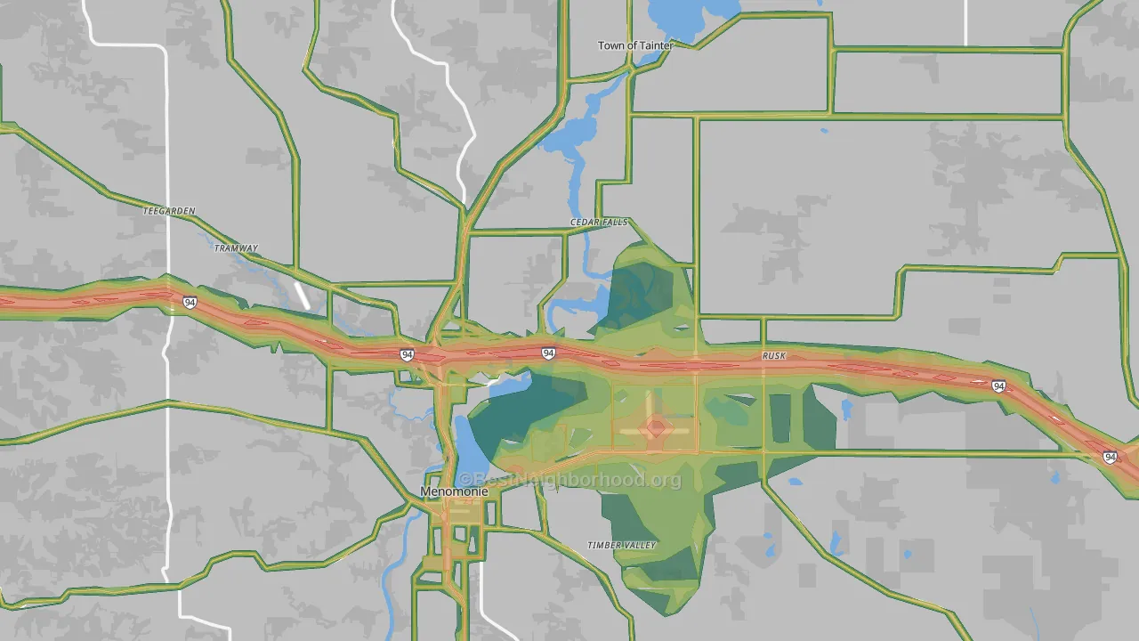 Dunn County, WI Map of Noise Levels in Dunn County