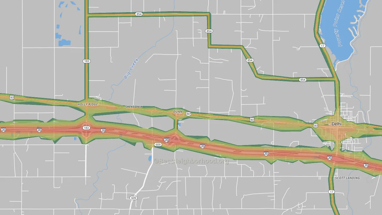 Dunn, LA Map of Noise Levels in Dunn