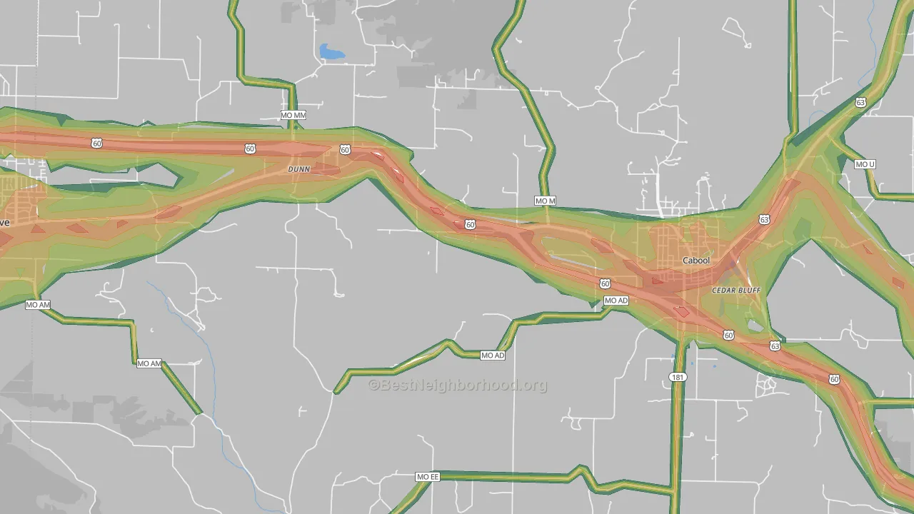Dunn, MO Map of Noise Levels in Dunn
