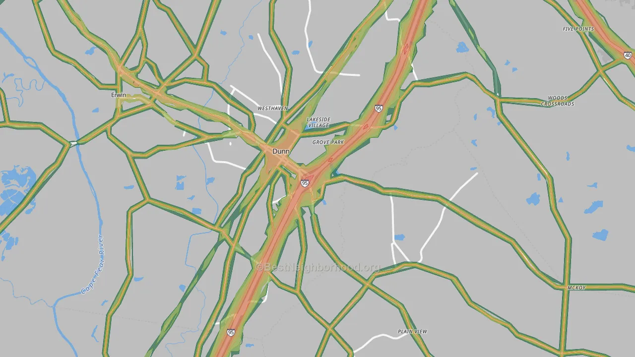 Dunn, NC Map of Noise Levels in Dunn