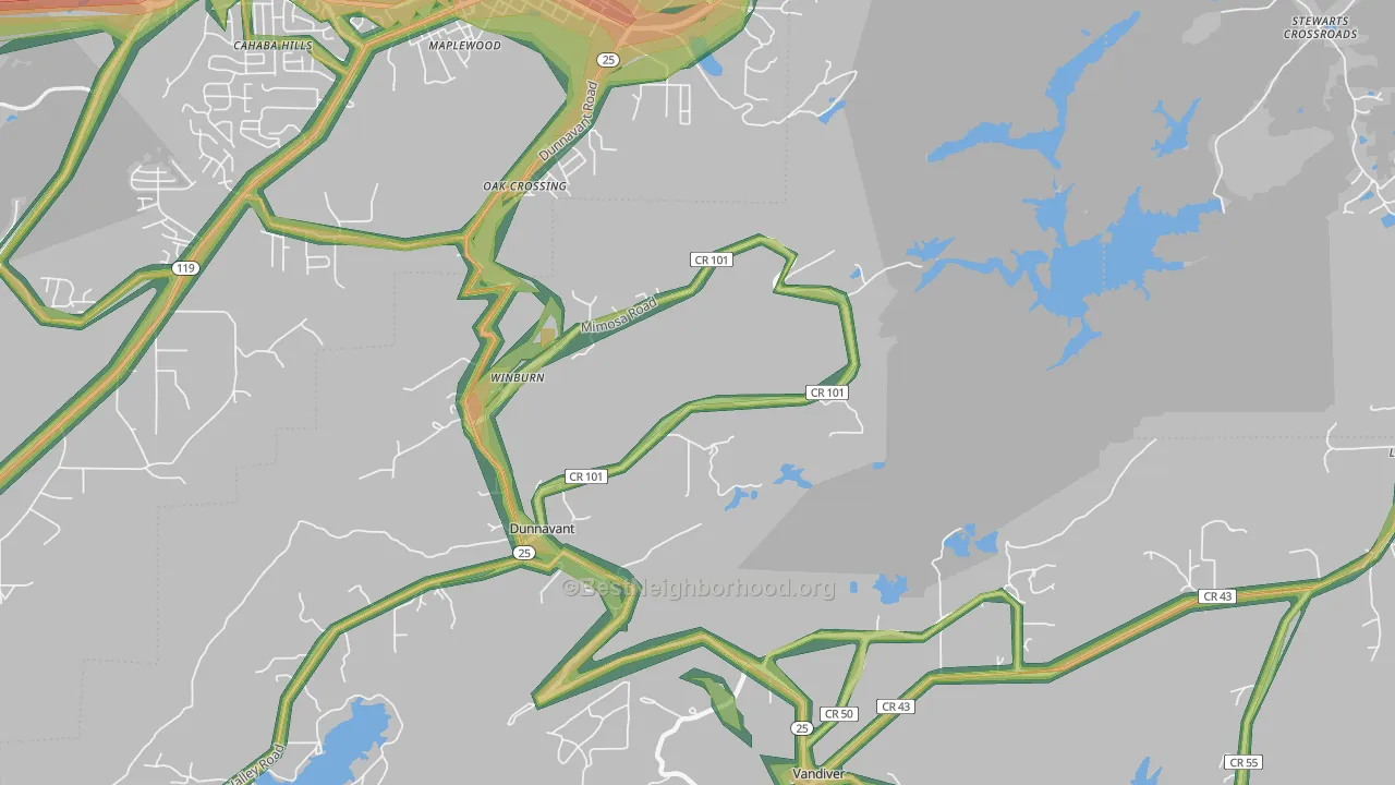 Dunnavant, AL Map of Noise Levels in Dunnavant