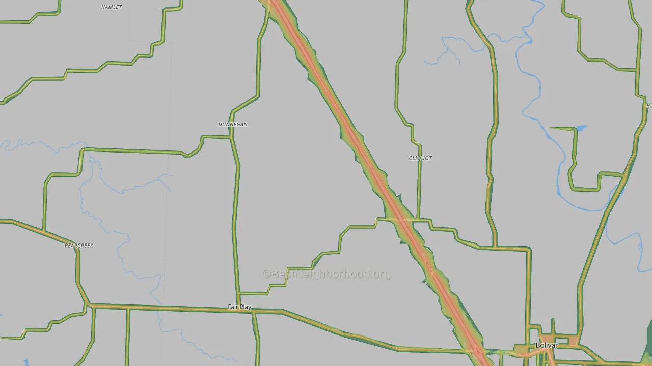 Dunnegan, MO Map of Noise Levels in Dunnegan