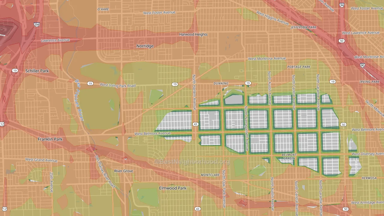 Dunning, Chicago, IL Map of Noise Levels in Dunning