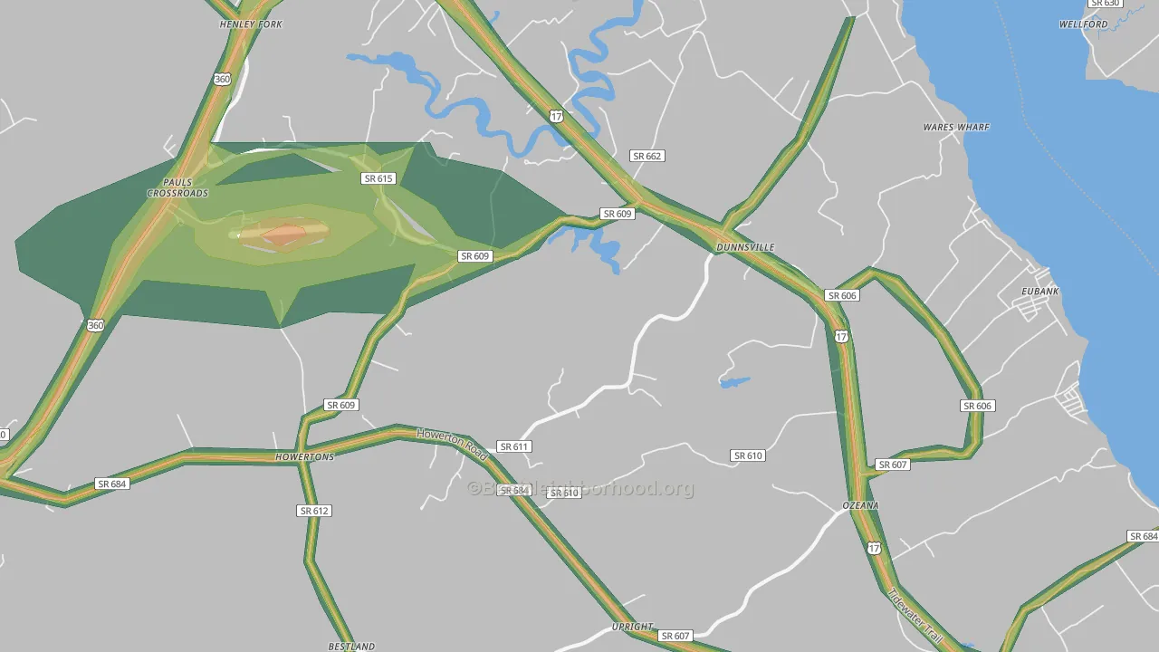 Dunnsville, VA Map of Noise Levels in Dunnsville