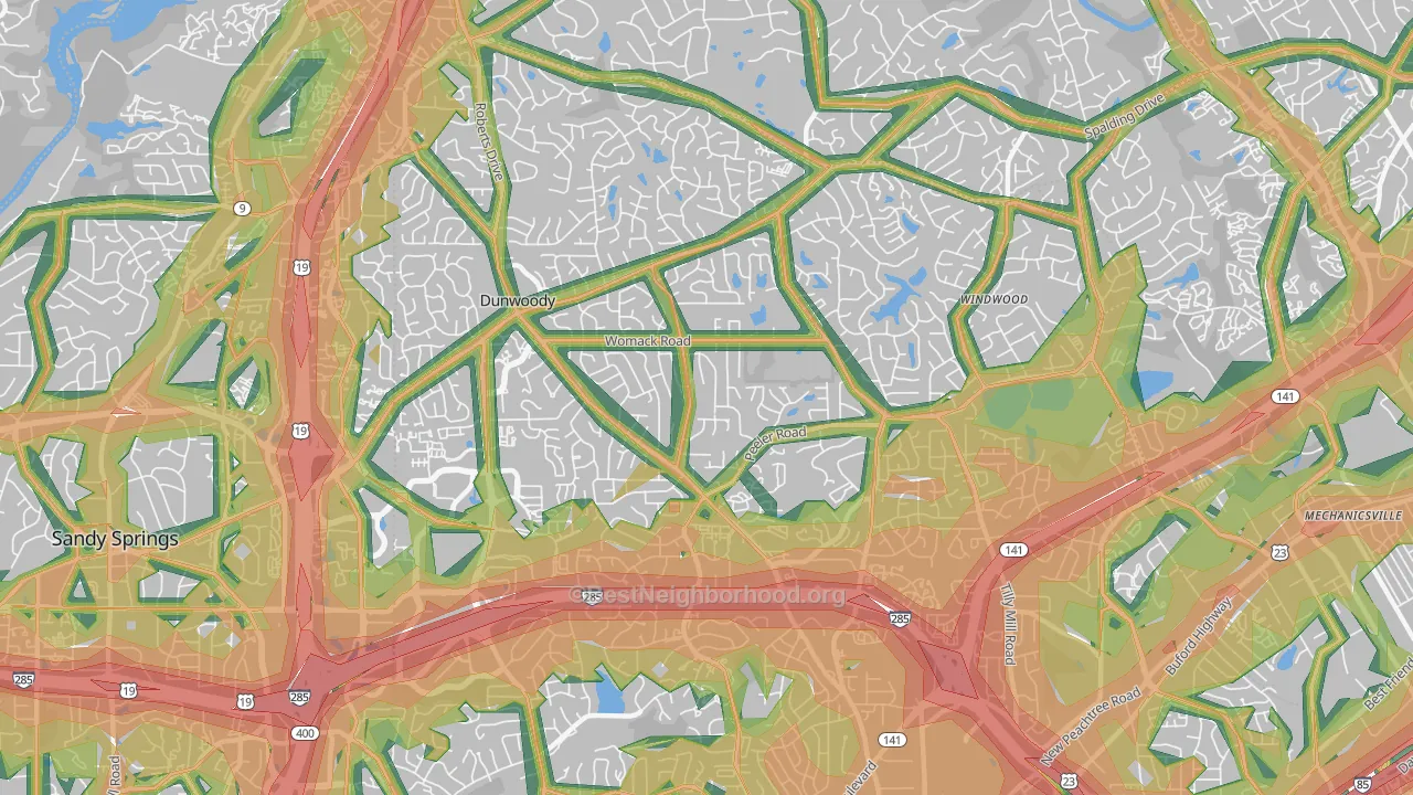Dunwoody, GA Map of Noise Levels in Dunwoody