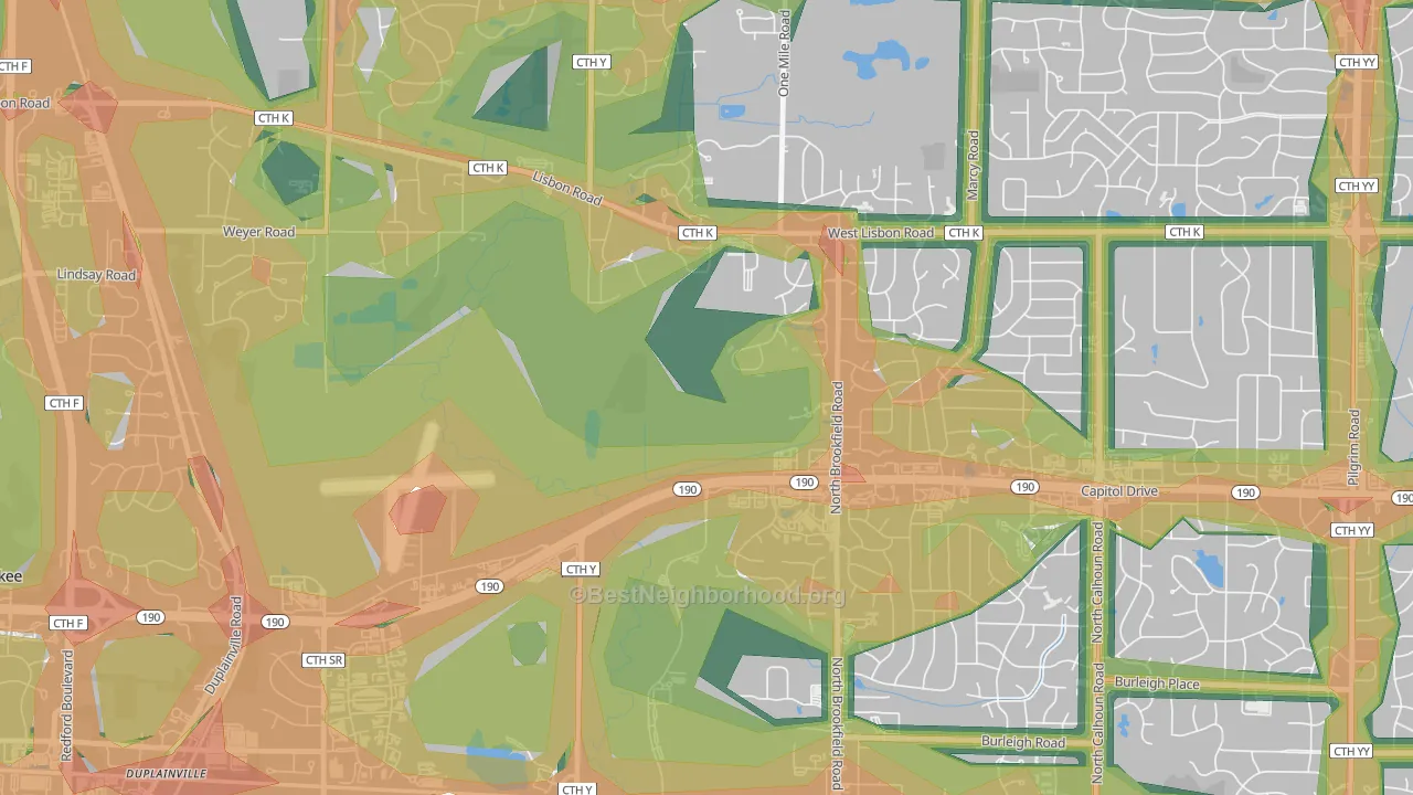 Duplainville, WI Map of Noise Levels in Duplainville