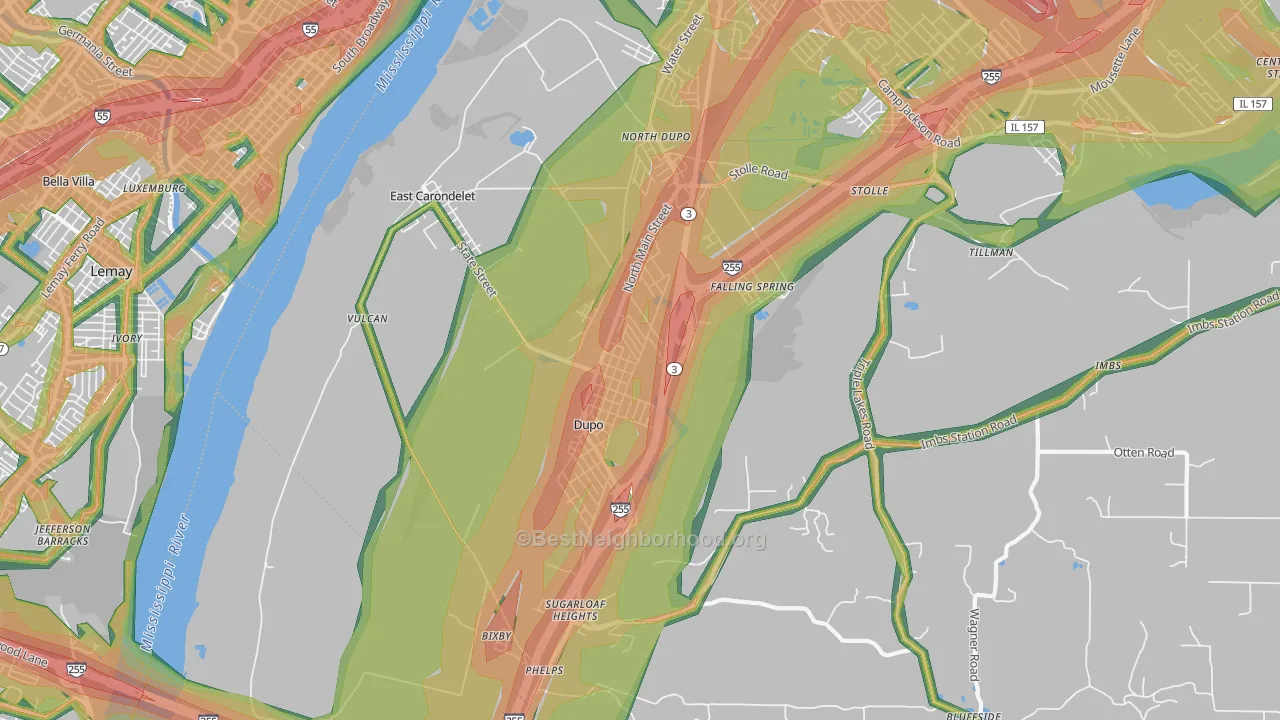 Dupo, IL Map of Noise Levels in Dupo
