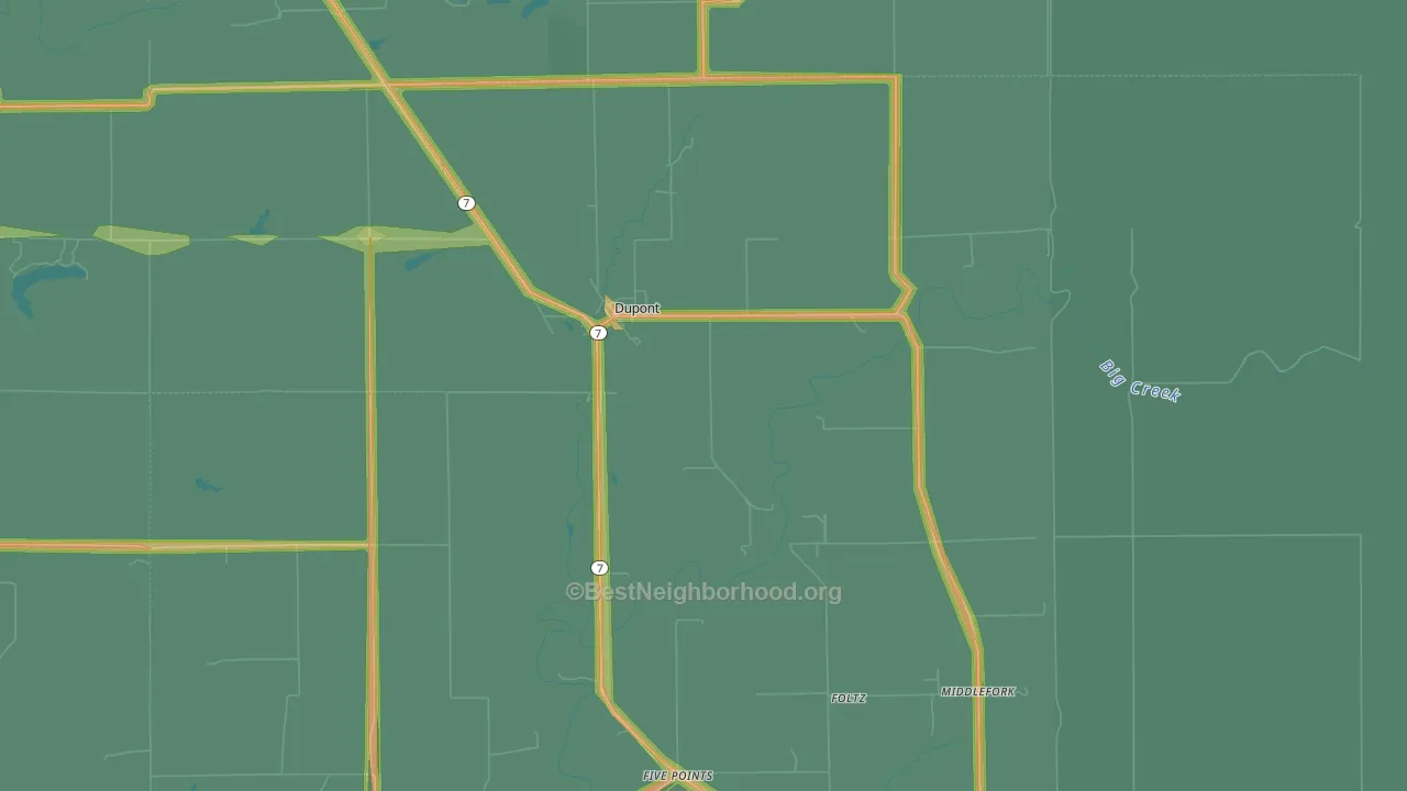 Dupont, IN Map of Noise Levels in Dupont