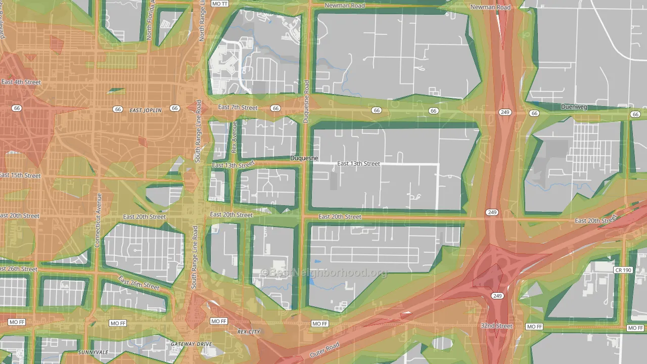 Duquesne, MO Map of Noise Levels in Duquesne