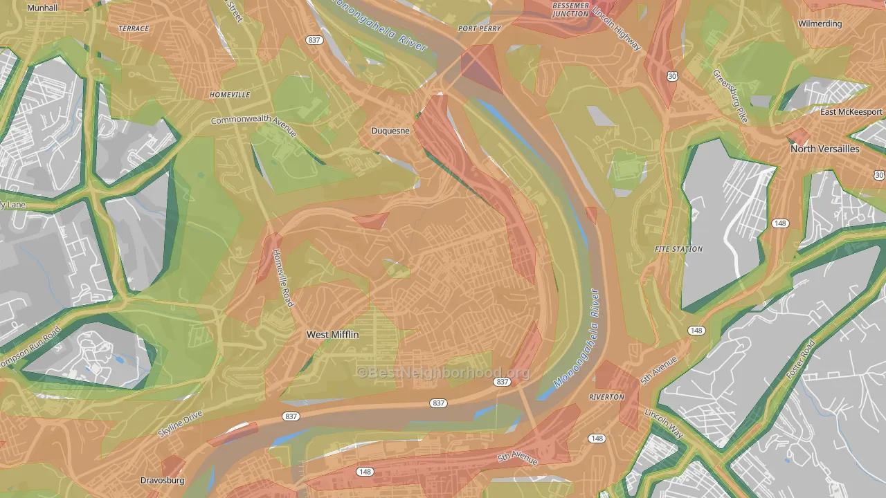 Duquesne, PA Map of Noise Levels in Duquesne
