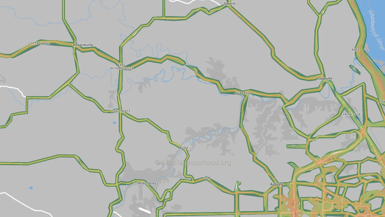 Durango, IA Map of Noise Levels in Durango