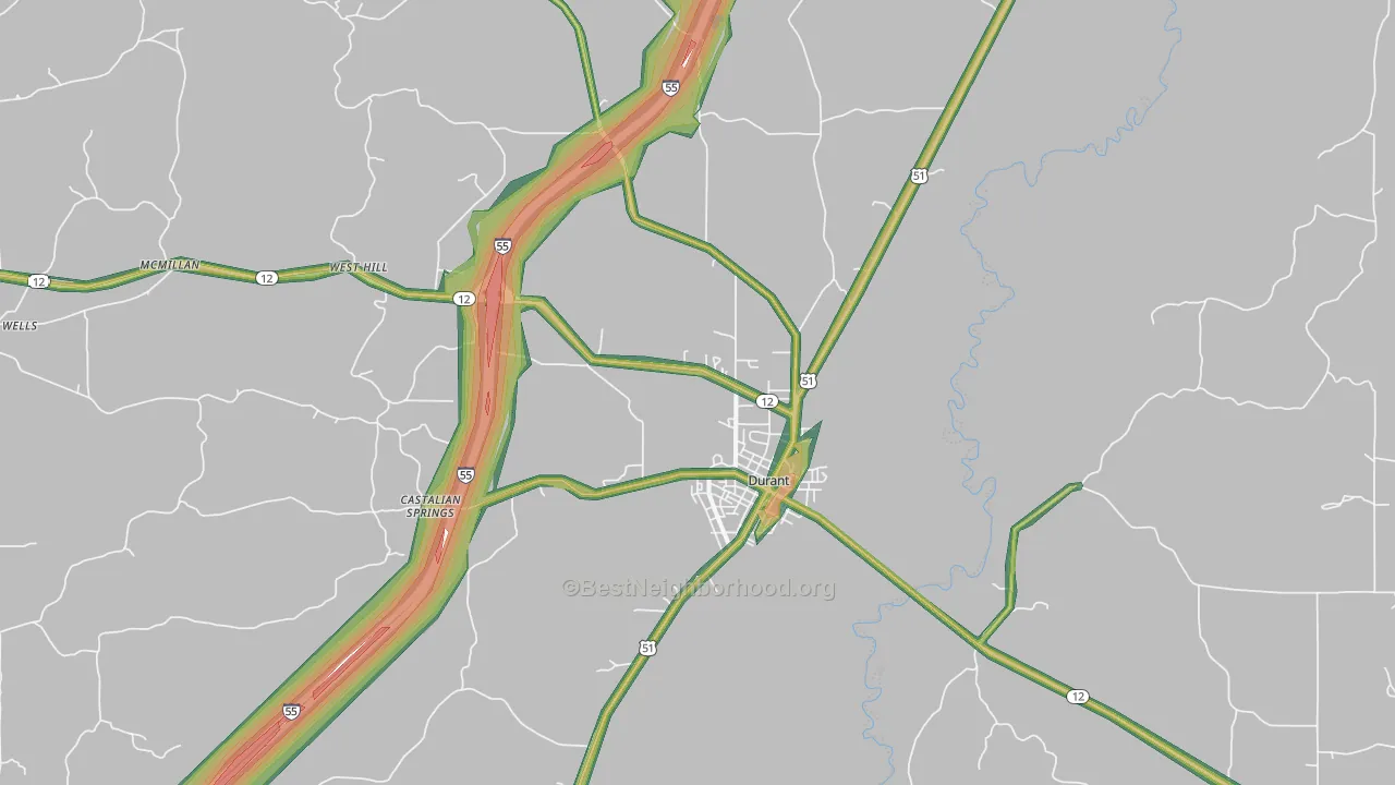 Durant, MS Map of Noise Levels in Durant