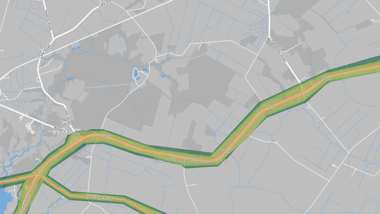 Durants Neck, NC Map of Noise Levels in Durants Neck