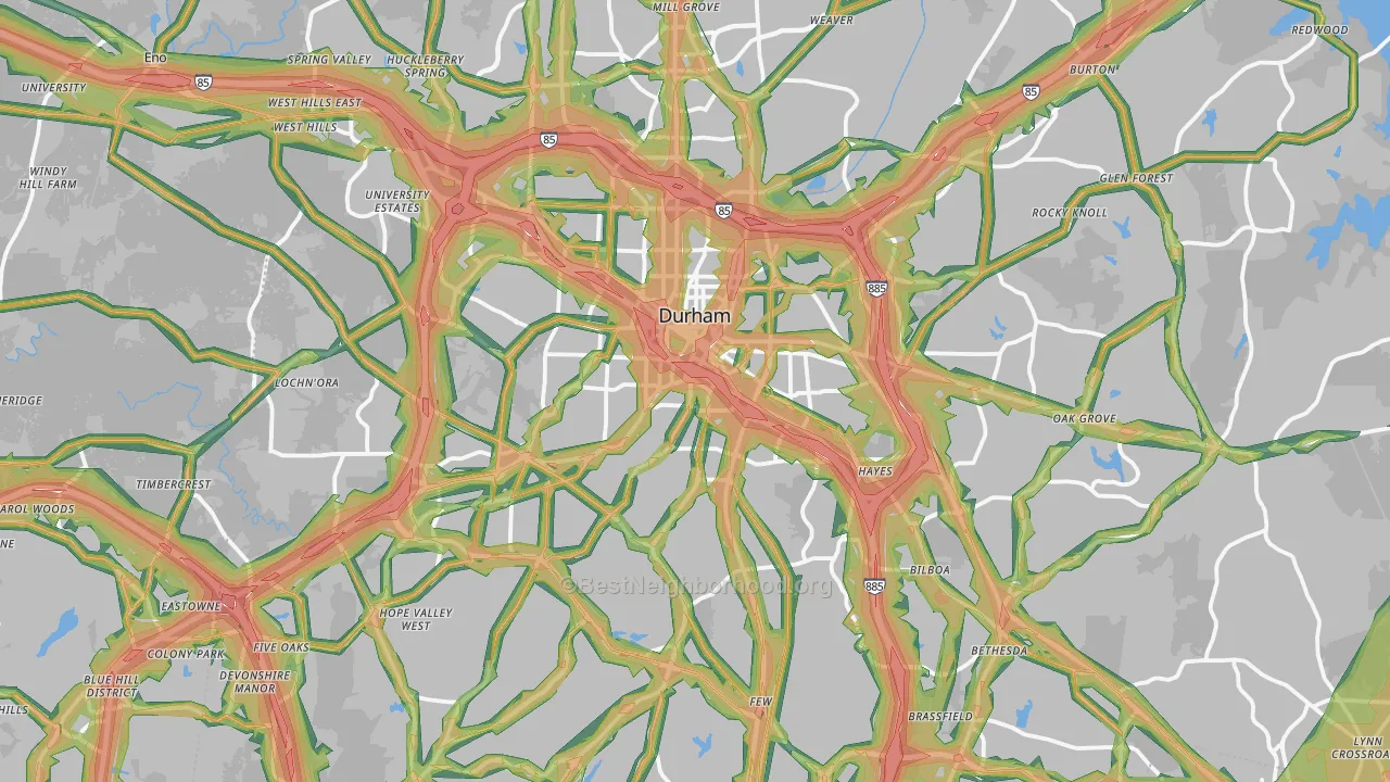 Durham County, NC Map of Noise Levels in Durham County