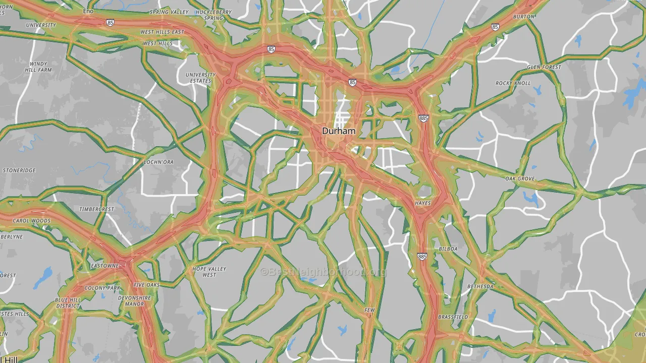 Durham, NC Map of Noise Levels in Durham