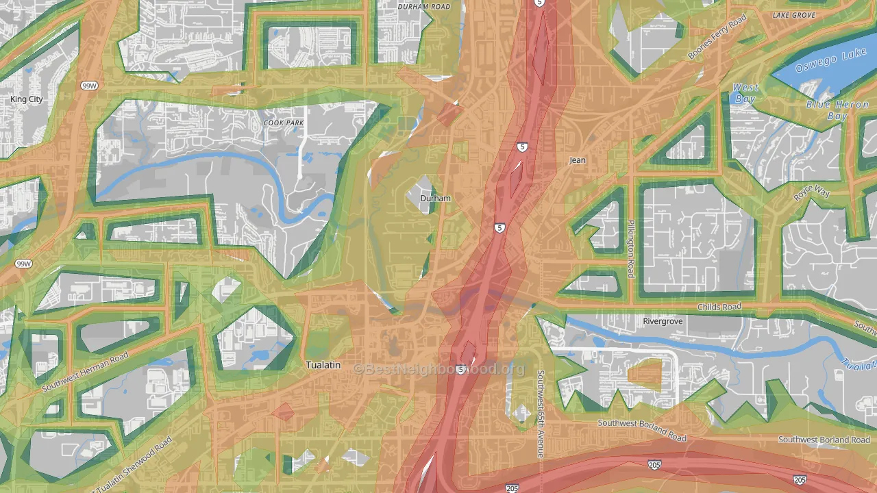Durham, OR Map of Noise Levels in Durham