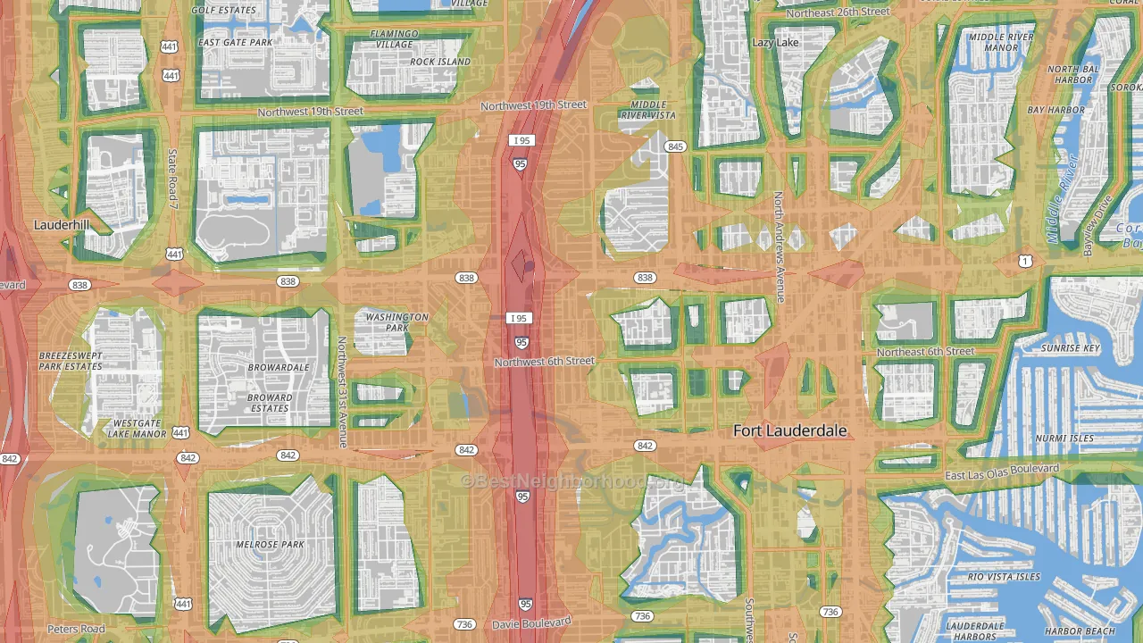 Durrs Homeowners, Fort Lauderdale, FL Map of Noise Levels in Durrs Homeowners