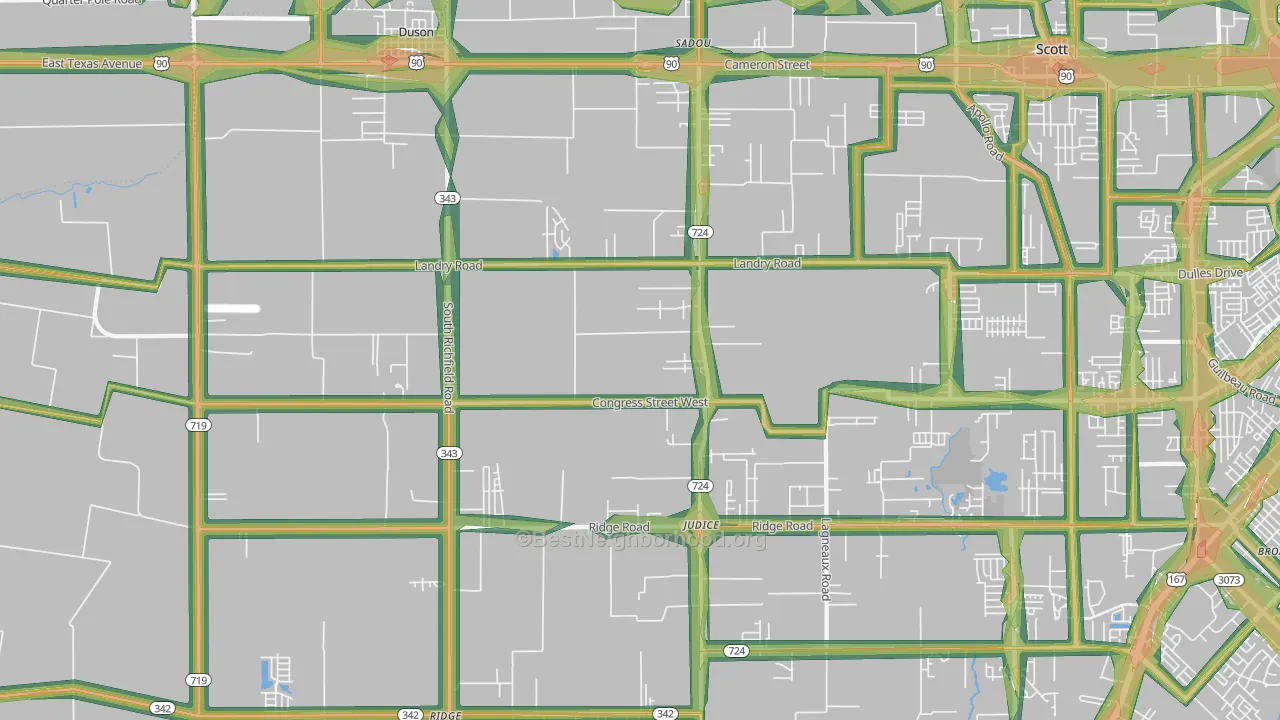 Duson, LA Map of Noise Levels in Duson