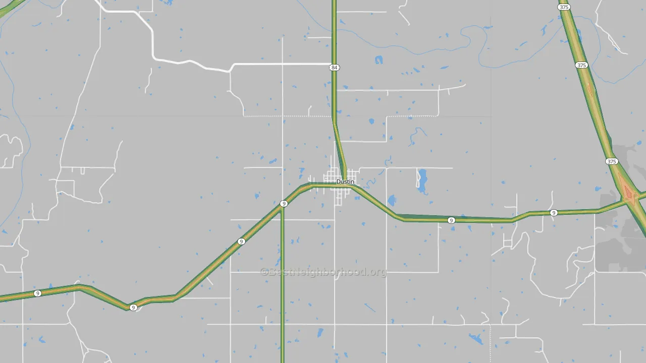 Dustin, OK Map of Noise Levels in Dustin