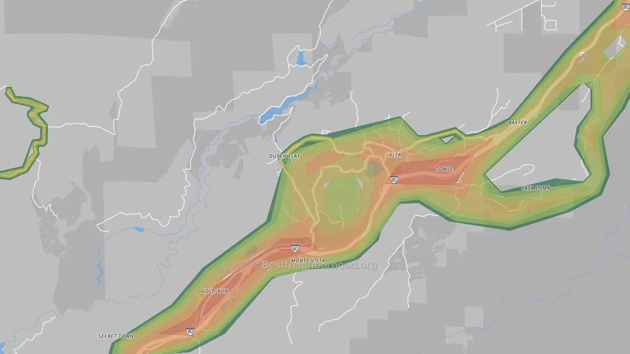 Dutch Flat, CA Map of Noise Levels in Dutch Flat