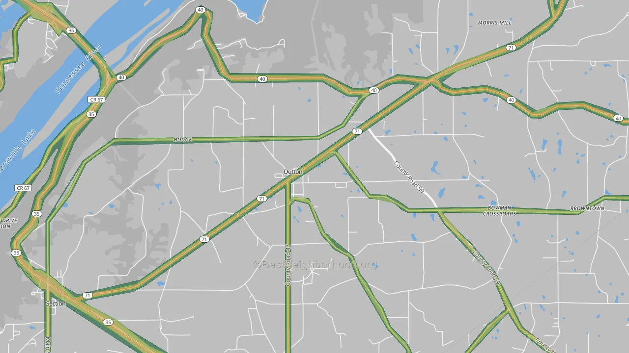 Dutton, AL Map of Noise Levels in Dutton