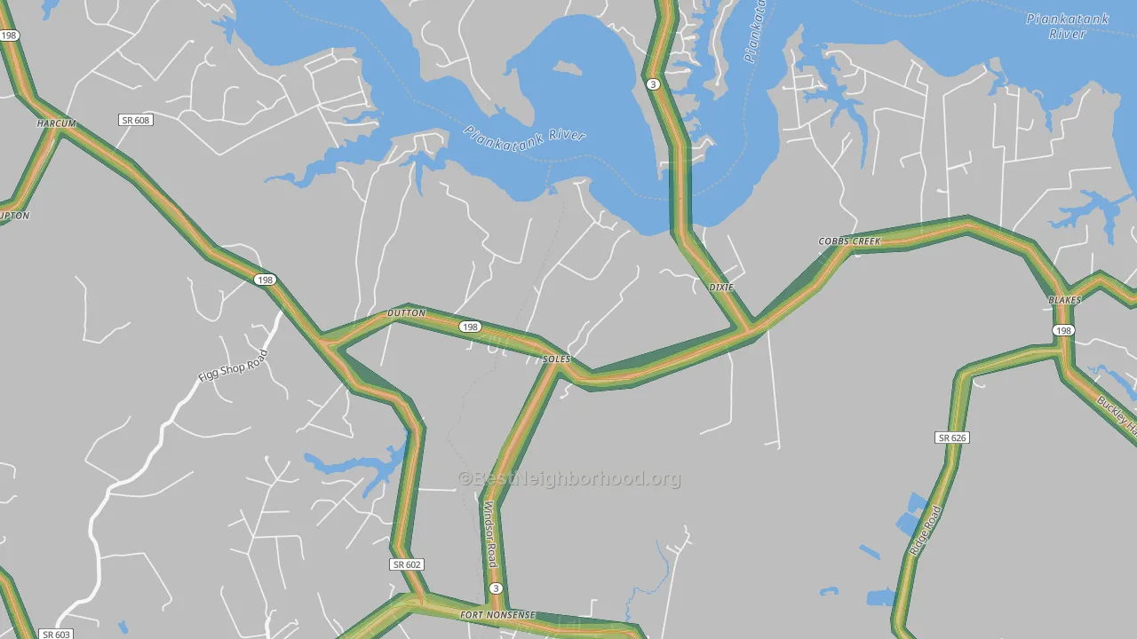 Dutton, VA Map of Noise Levels in Dutton