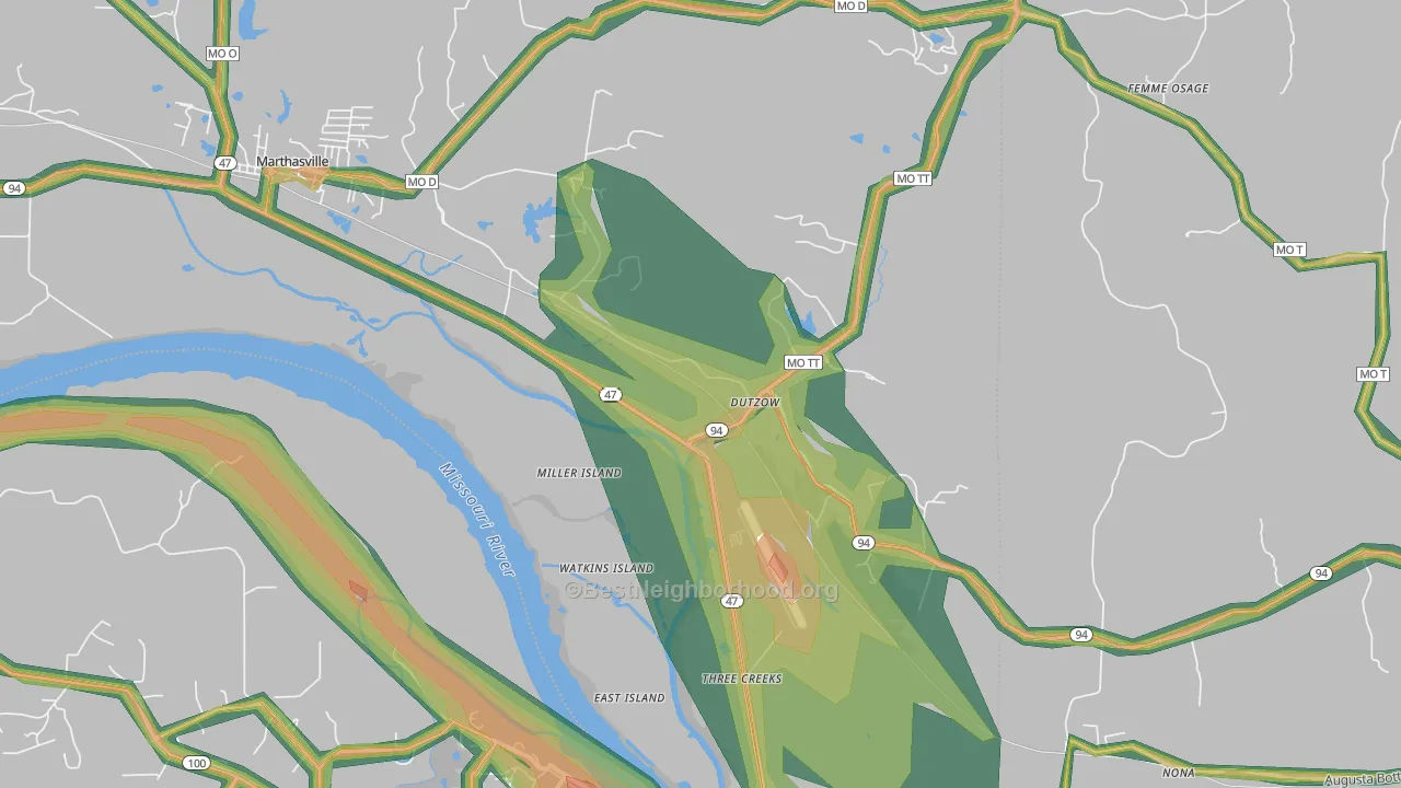 Dutzow, MO Map of Noise Levels in Dutzow