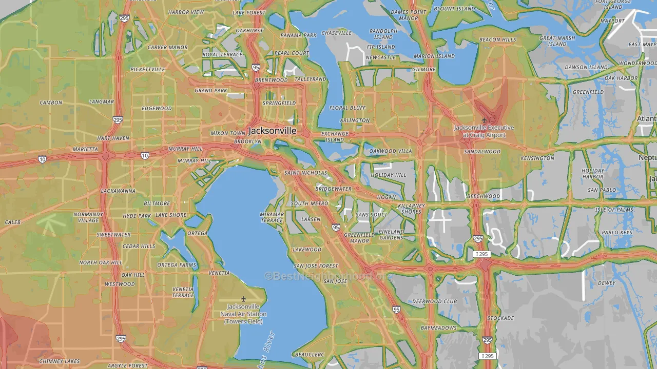 Duval County, FL Map of Noise Levels in Duval County