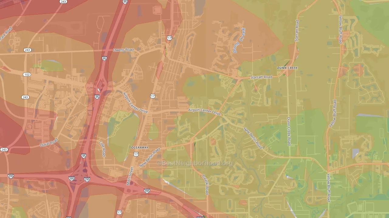 Duval, Jacksonville, FL Map of Noise Levels in Duval