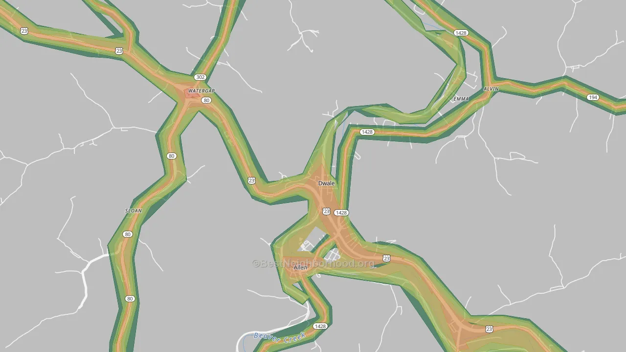 Dwale, KY Map of Noise Levels in Dwale