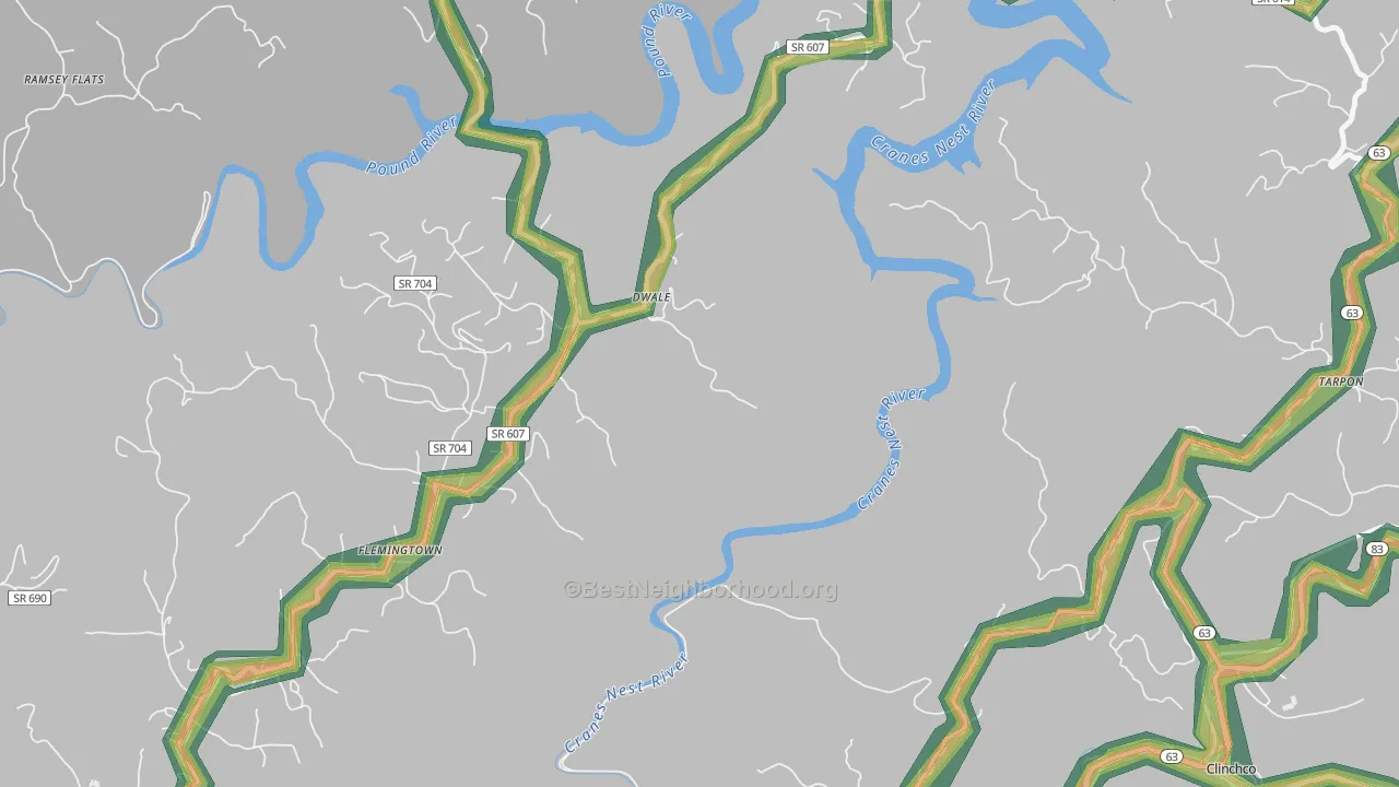 Dwale, VA Map of Noise Levels in Dwale