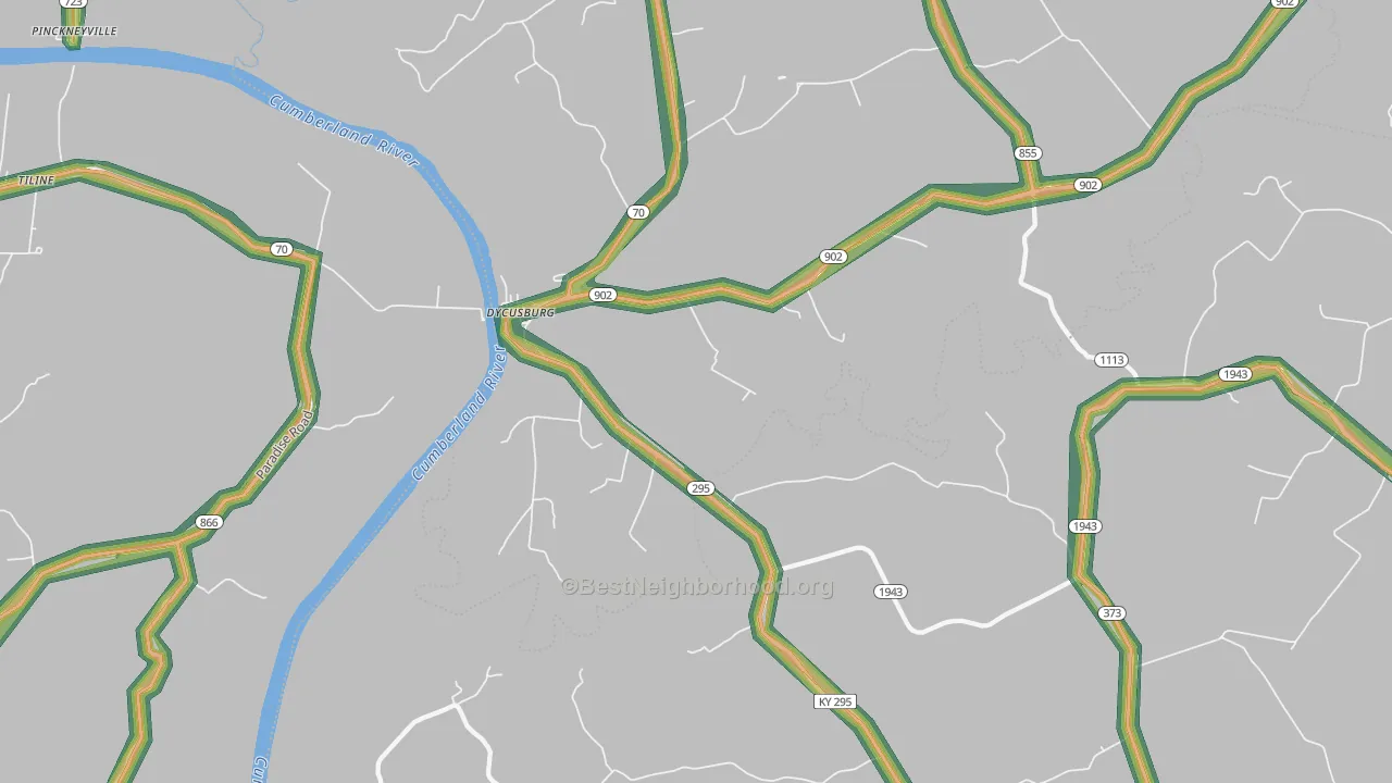 Dycusburg, KY Map of Noise Levels in Dycusburg