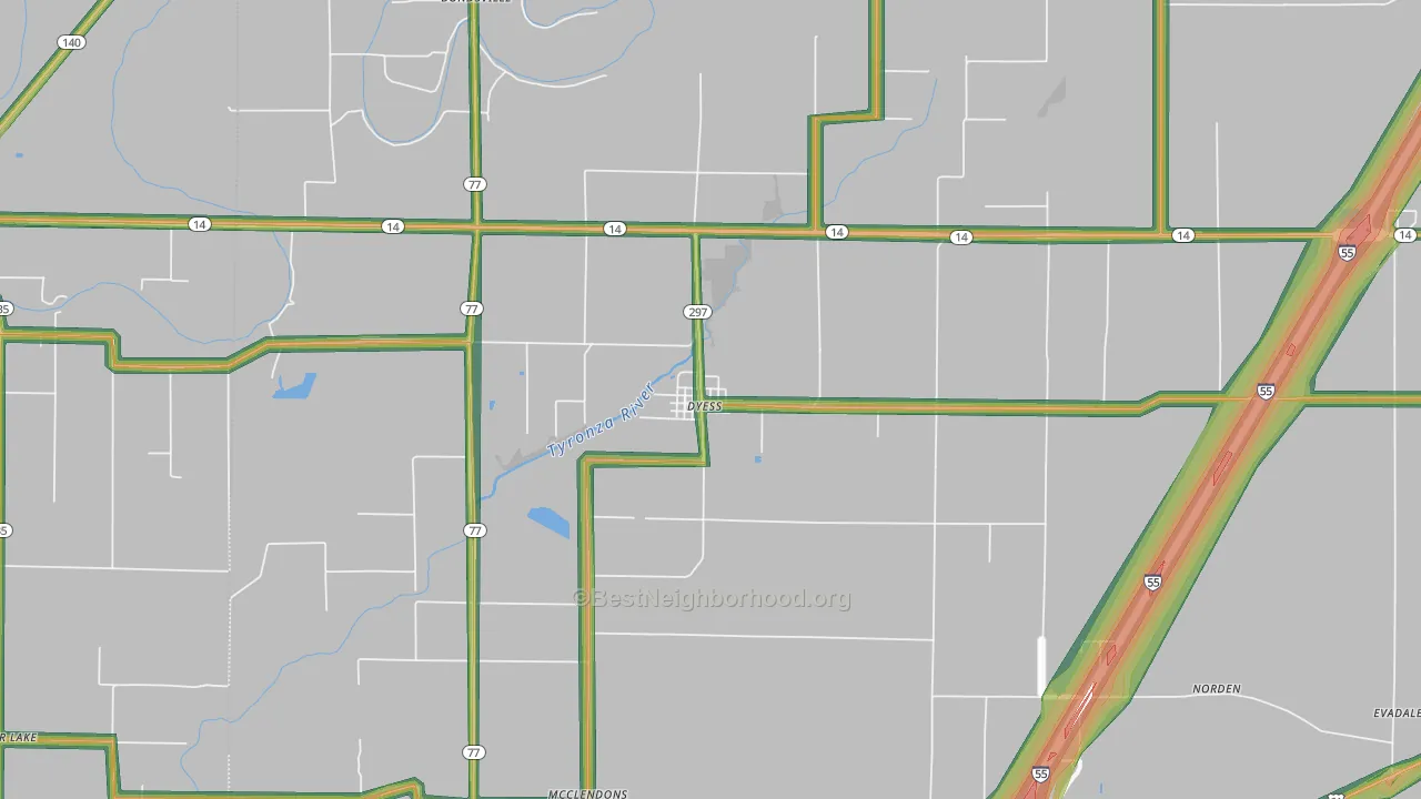 Dyess, AR Map of Noise Levels in Dyess
