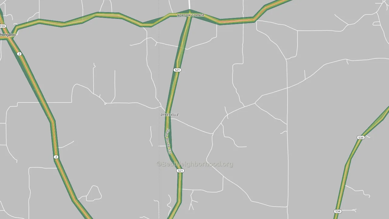 Dykesville, LA Map of Noise Levels in Dykesville