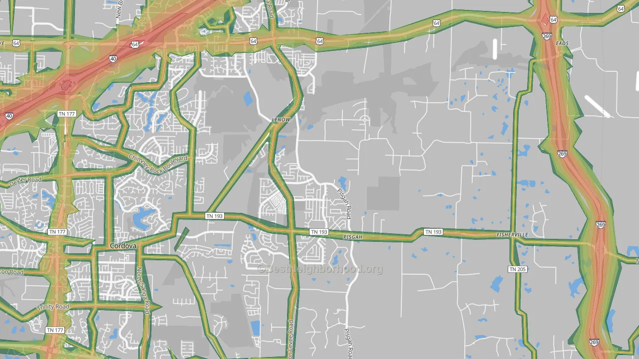 Eads-Fisherville, Cordova, TN Map of Noise Levels in Eads-Fisherville