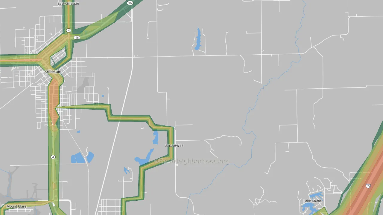 Eagarville, IL Map of Noise Levels in Eagarville