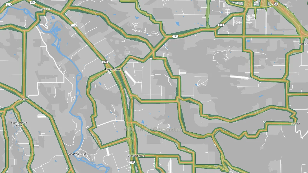 Eagle Creek, OR Map of Noise Levels in Eagle Creek