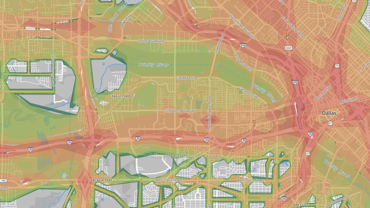 Eagle Ford, Dallas, TX Map of Noise Levels in Eagle Ford