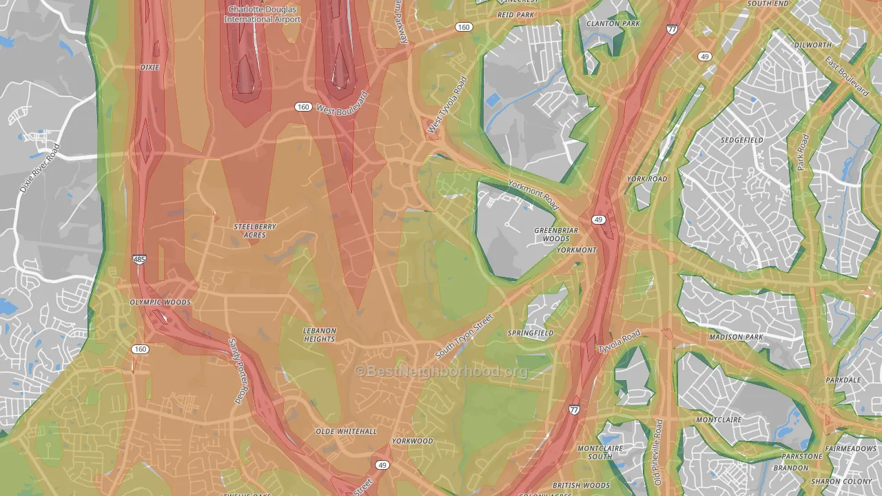Eagle Lake, Charlotte, NC Map of Noise Levels in Eagle Lake