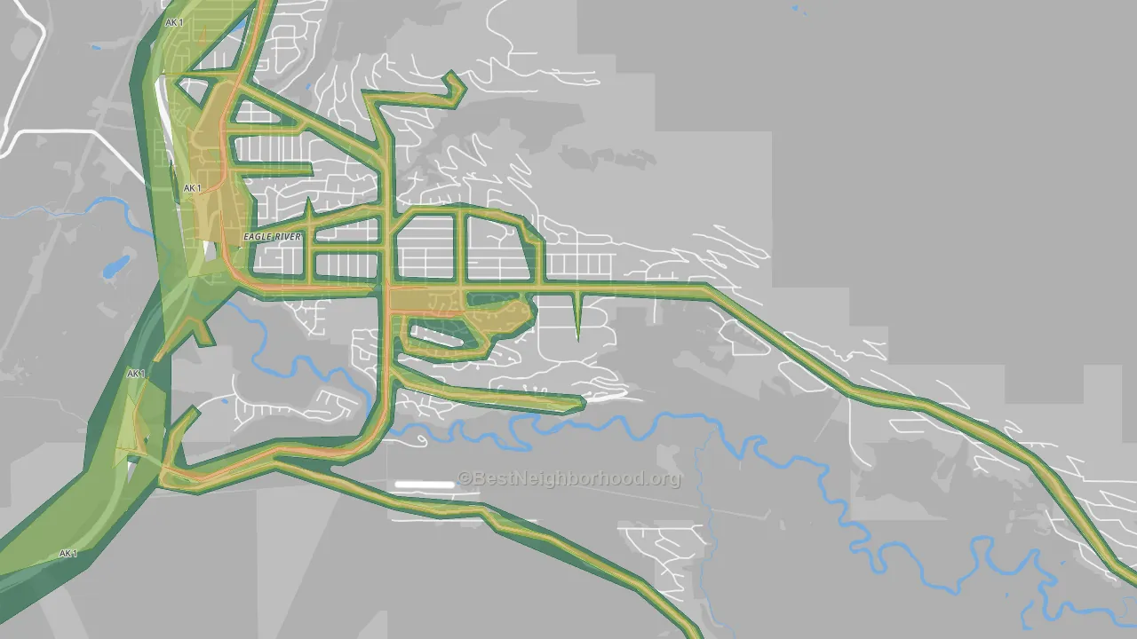 Eagle River Valley, Eagle River, AK Map of Noise Levels in Eagle River Valley