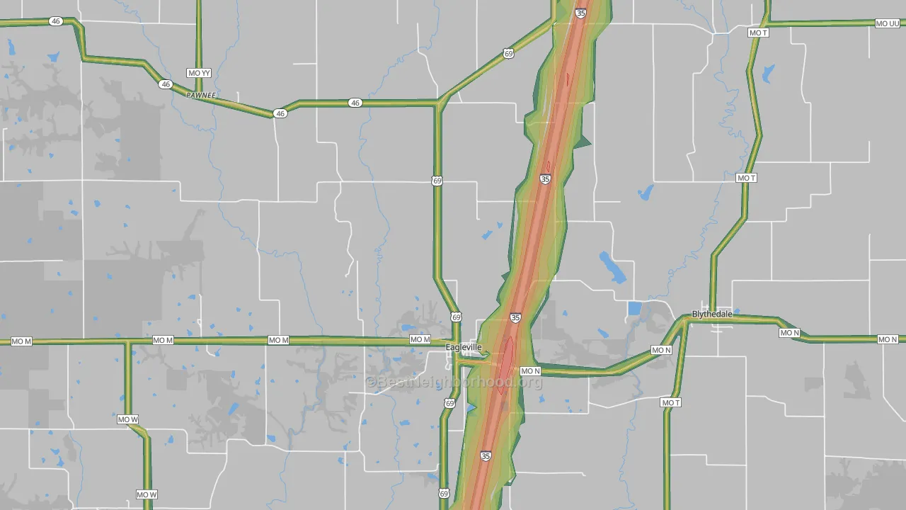 Eagleville, MO Map of Noise Levels in Eagleville