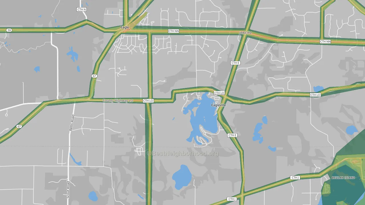 Eagleville, WI Map of Noise Levels in Eagleville