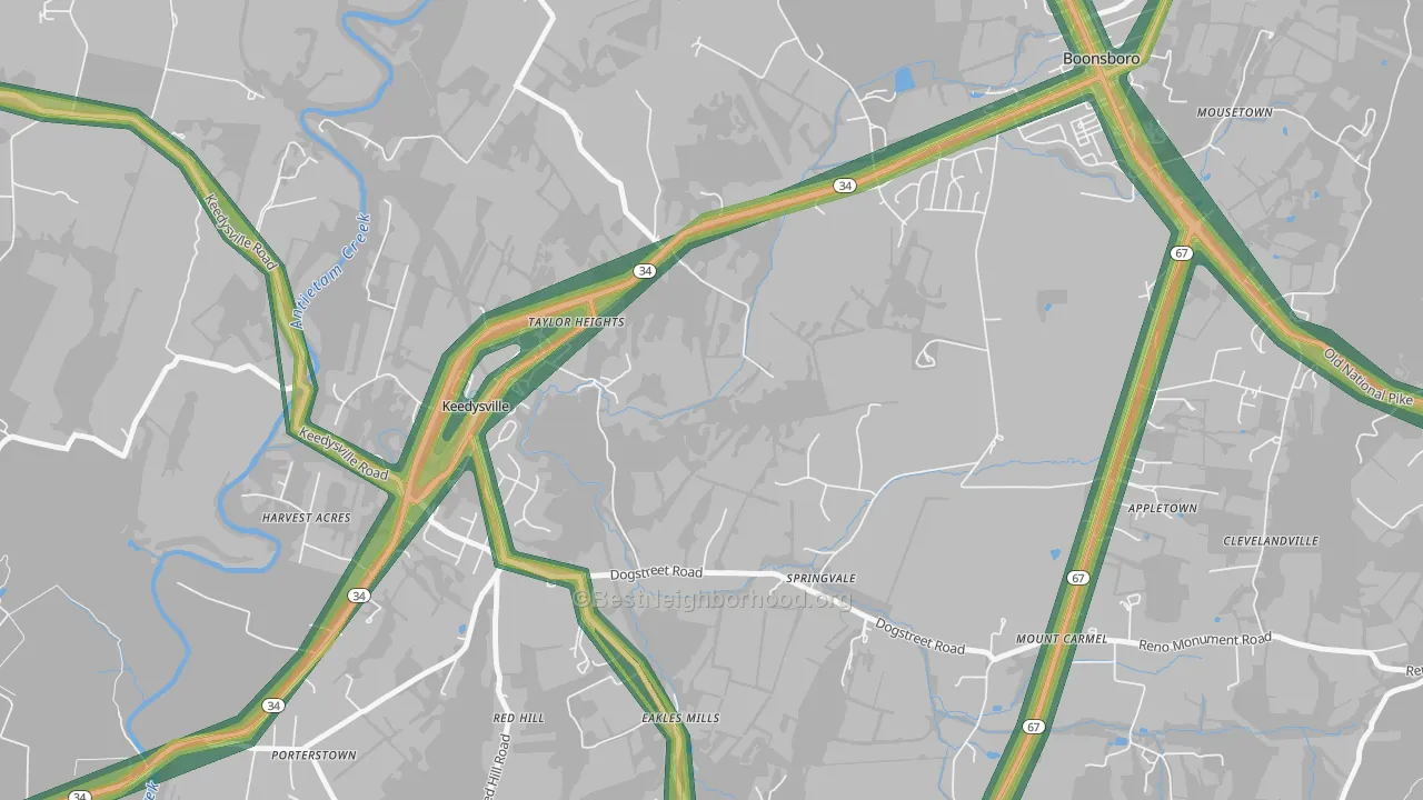 Eakles Mill, MD Map of Noise Levels in Eakles Mill
