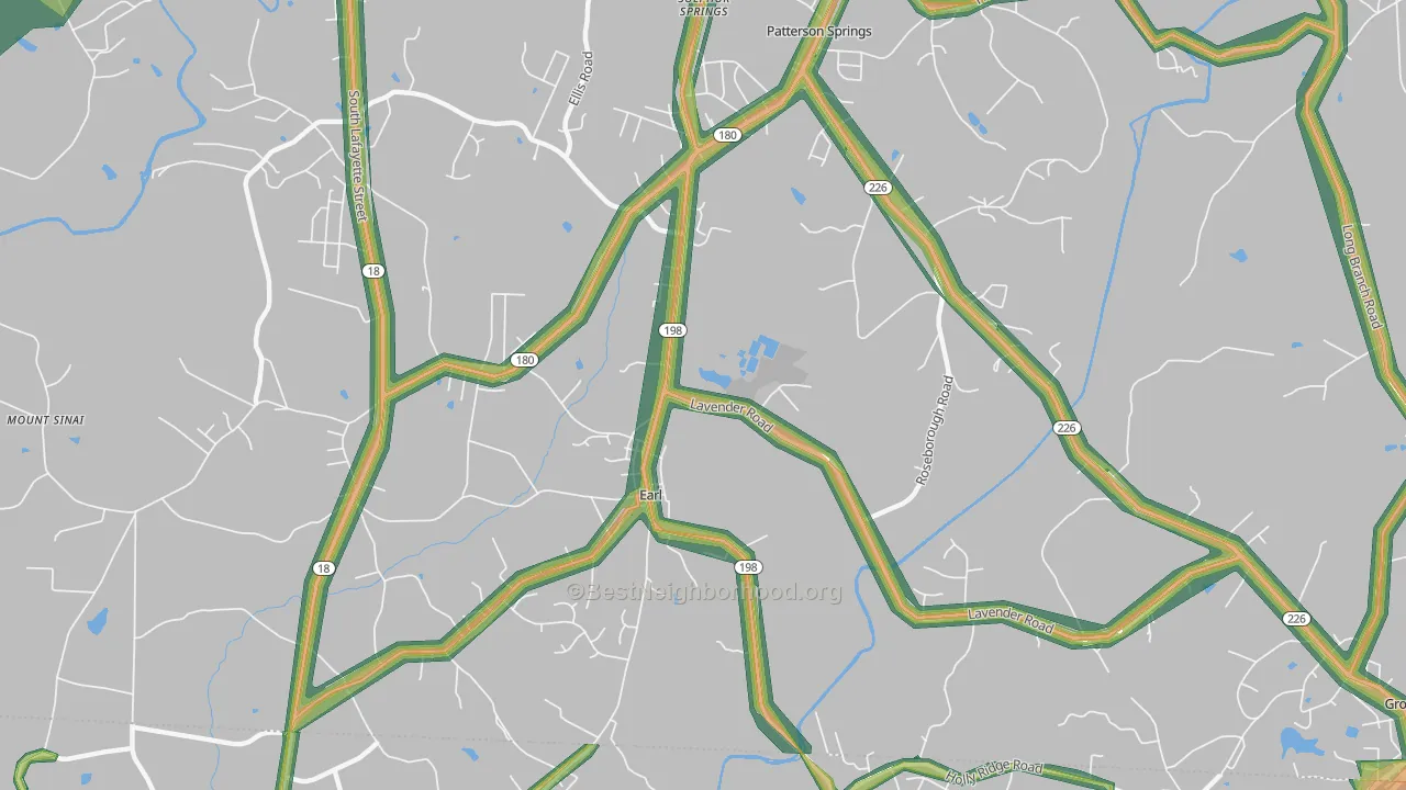 Earl, NC Map of Noise Levels in Earl